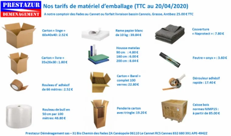 Nouveau: vente de cartons et matériel d'emballage, Cannes, Prestazur Déménagement